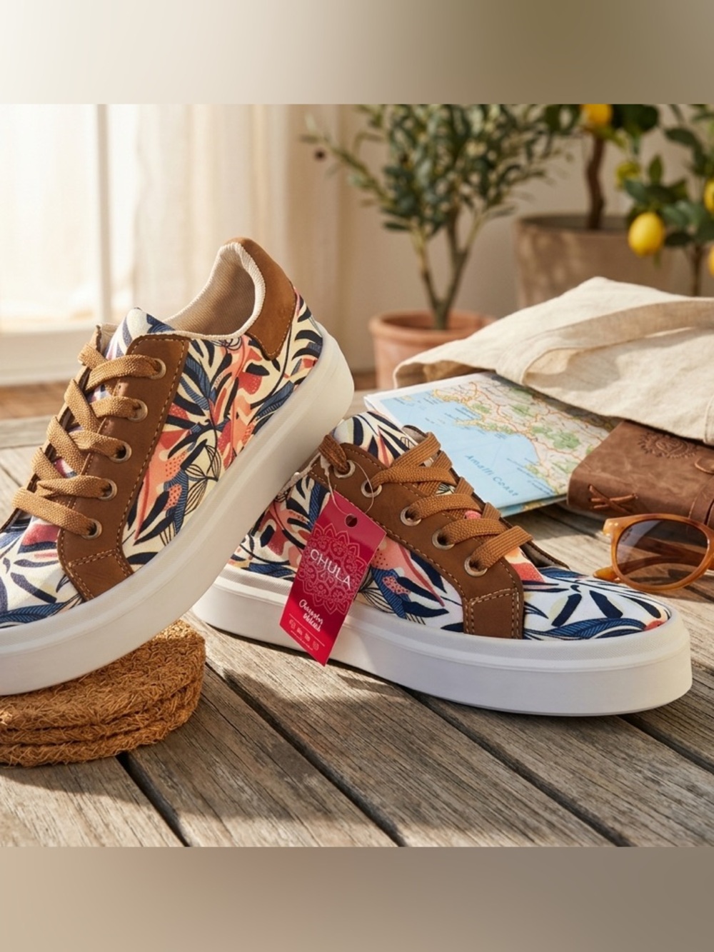 Chula Floral Sneakers Size 6 Multicolor Lace-Up Casual Shoes